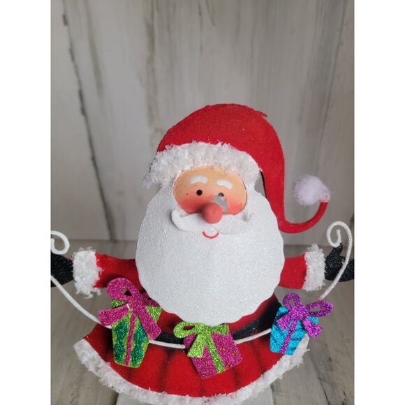 Pier 1 Import AS IS Bobble Santa Claus gift glitter metal - Picture 3 of 10